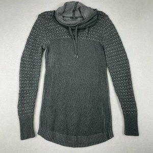 Eddie Bauer Womens Cable Knit Cowl Tunic Sweater Size XS Gray Drawstring Ribbed